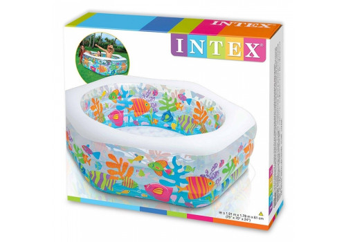 Шестиугольный надувной бассейн Риф Deluxe Intex с надувным дном, 193х178х61 см, от 6 лет 56493